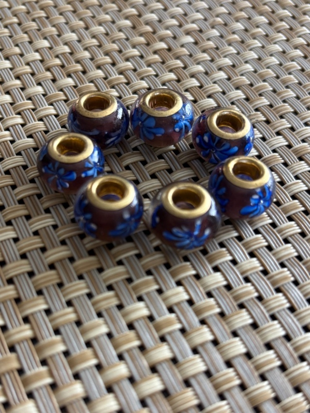 Blue Floral Cloisonné Spacer Beads with Gold Cores (7)